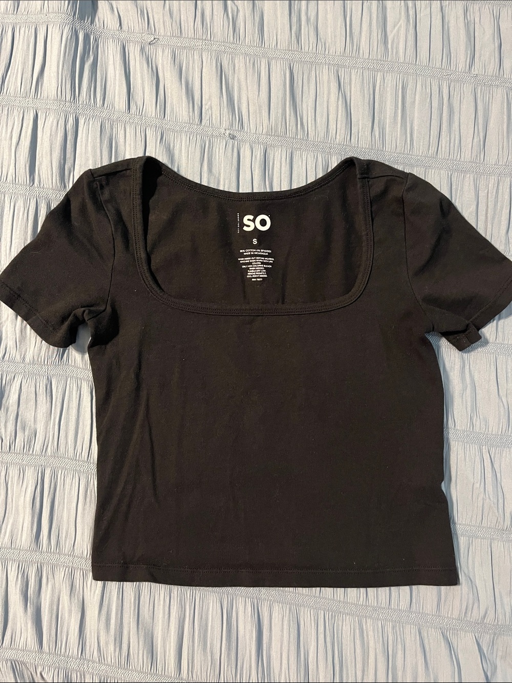 SO Black Square Scoop Short Sleeve Crop Top